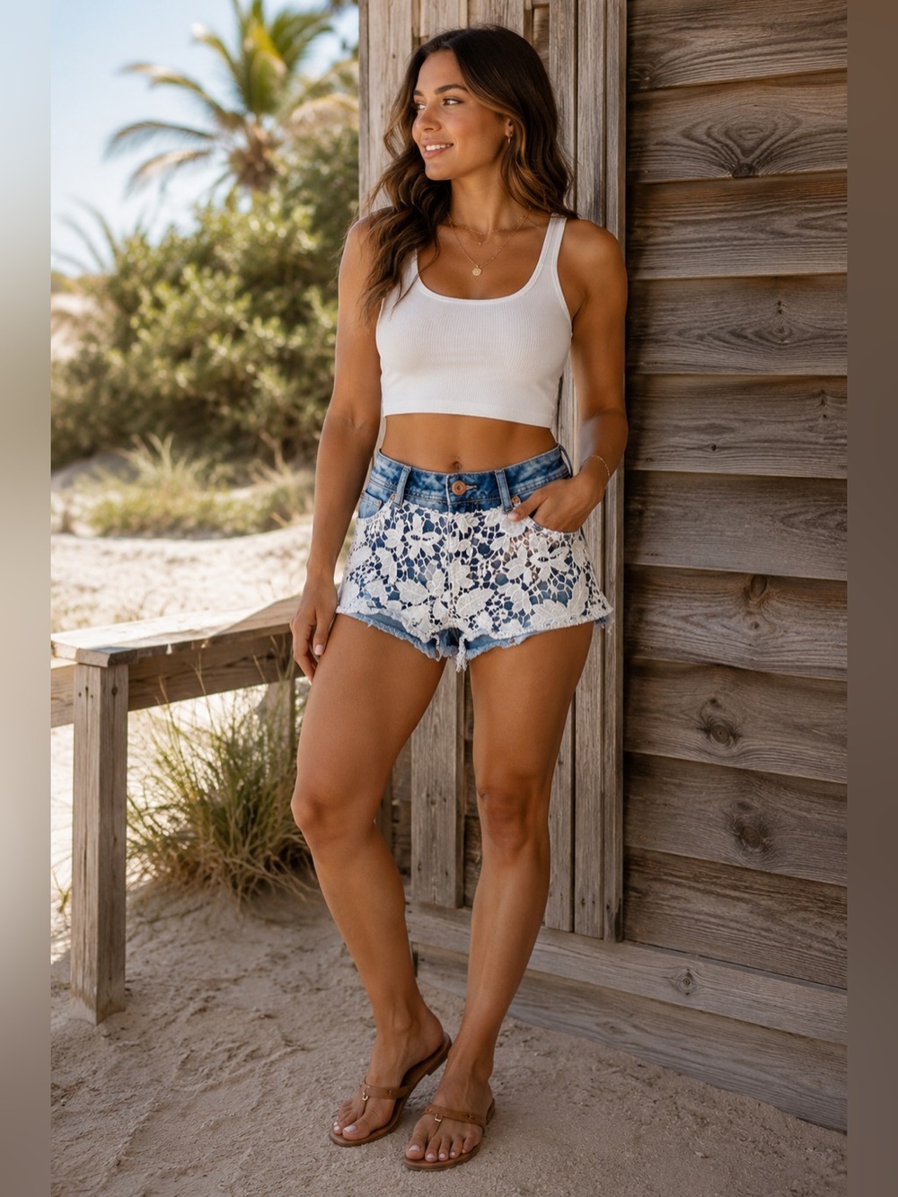Parisian Collection Blue Denim Shorts with White Lace Overlay Size 7 Boho Y2K